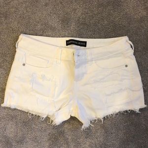 Express ripped white jean shorts
